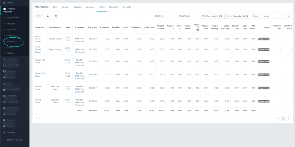 Real-time attendance tracking in ERPat