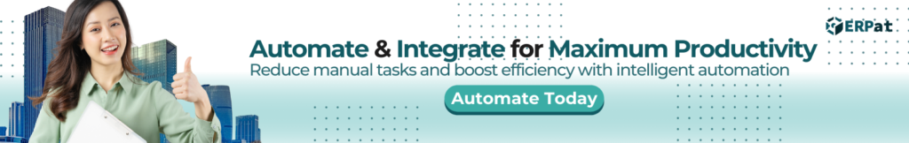 Call-to-action banner stating: 'Automate & Integrate for Maximum Productivity. Reduce manual tasks and boost efficiency with intelligent automation.' The design features bold typography, a sleek modern layout, and a professional color scheme, highlighting the benefits of automation for business efficiency.