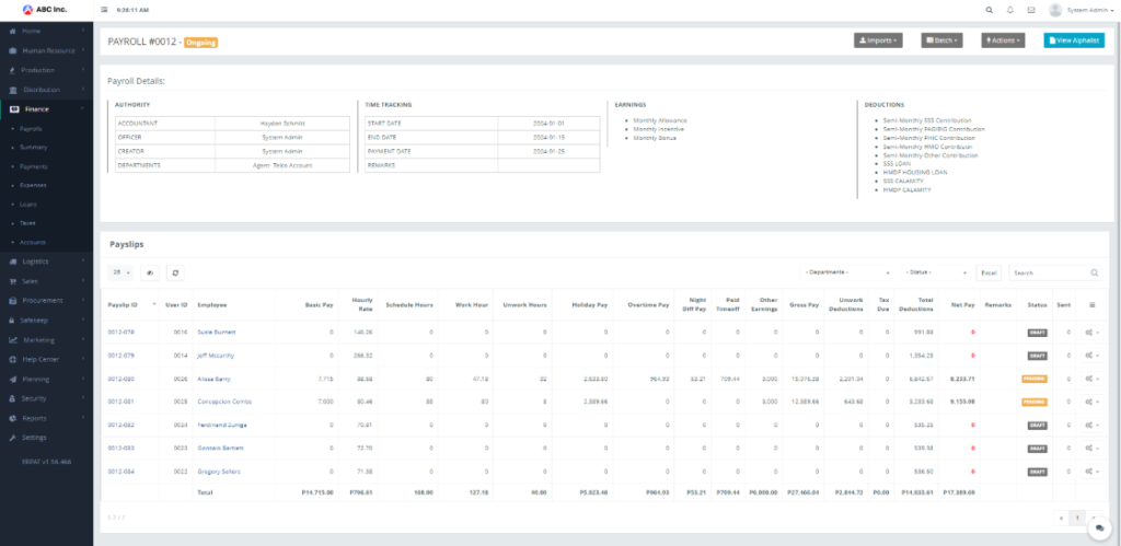 ERPat's System Finance Tab