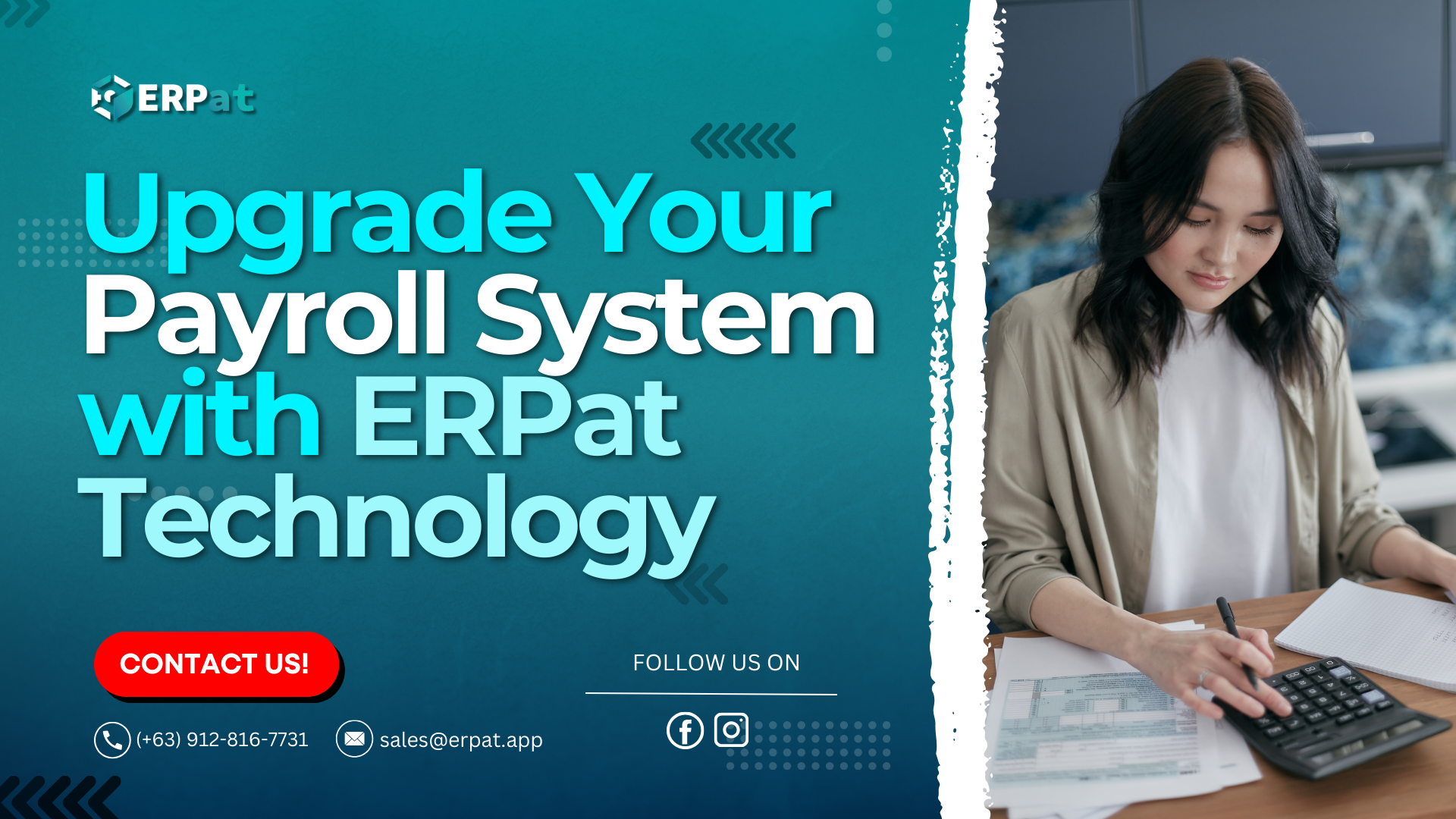 A business-themed graphic with the title "Level Up Your HR Payroll with ERPat System."