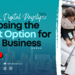 A business-themed graphic with the title "The Future of Payslips: From Paper to Digital – Which Is Best for You?"