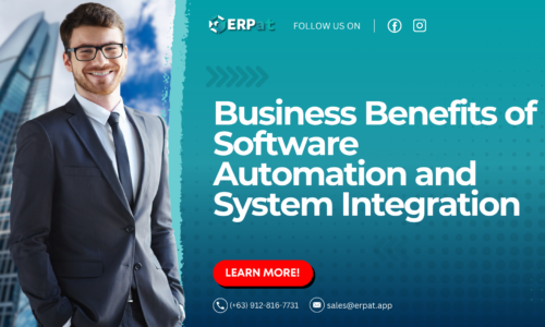 A business-themed graphic with the title "Business Benefits of Software Automation and System Integration."