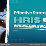 A business-themed graphic with the title "Best Practices for Implementing HRIS in Your Organization."