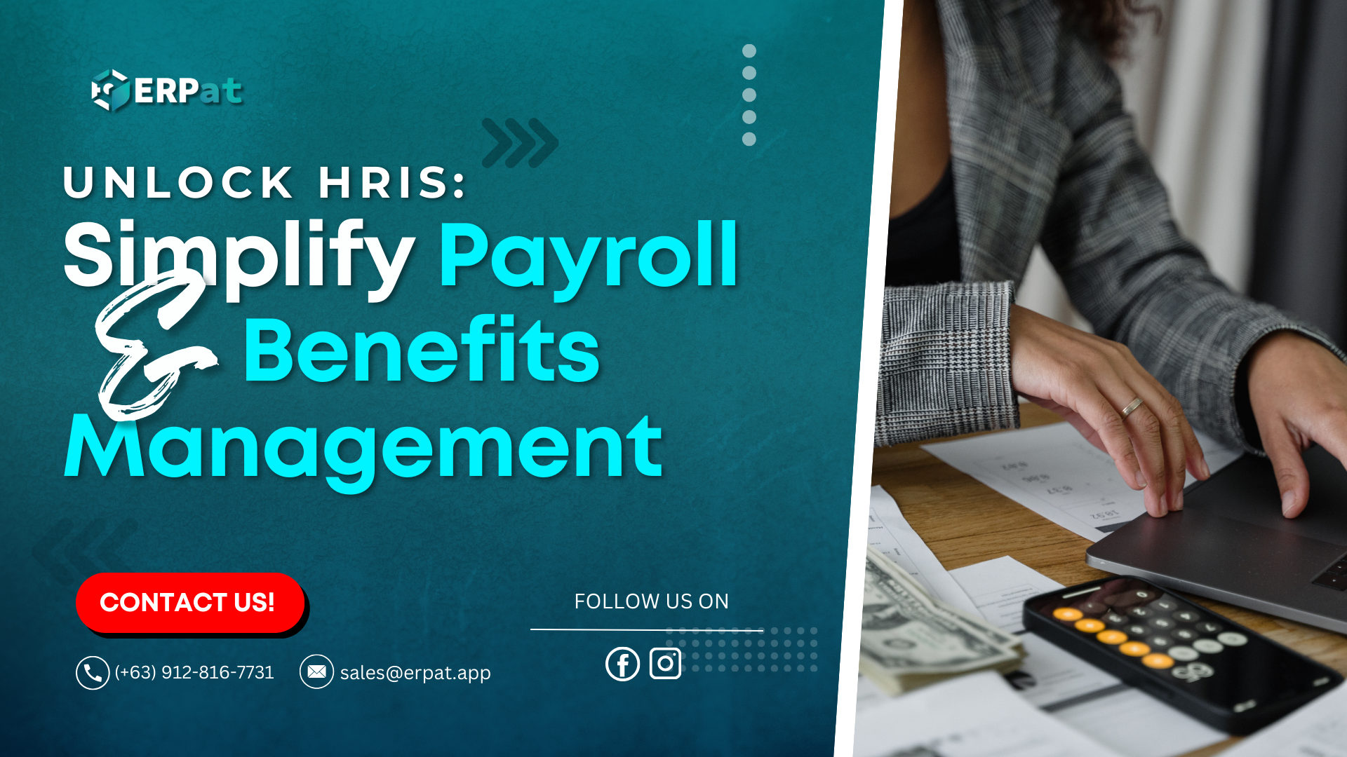 A business-themed graphic with the title "Discover HRIS: Simplify Your Payroll and Benefits Access."