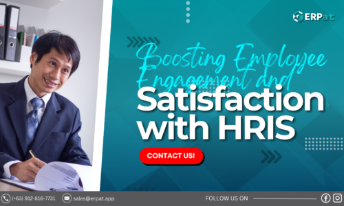 A business-themed graphic with the title "Enhancing Employee Engagement and Satisfaction through HRIS."