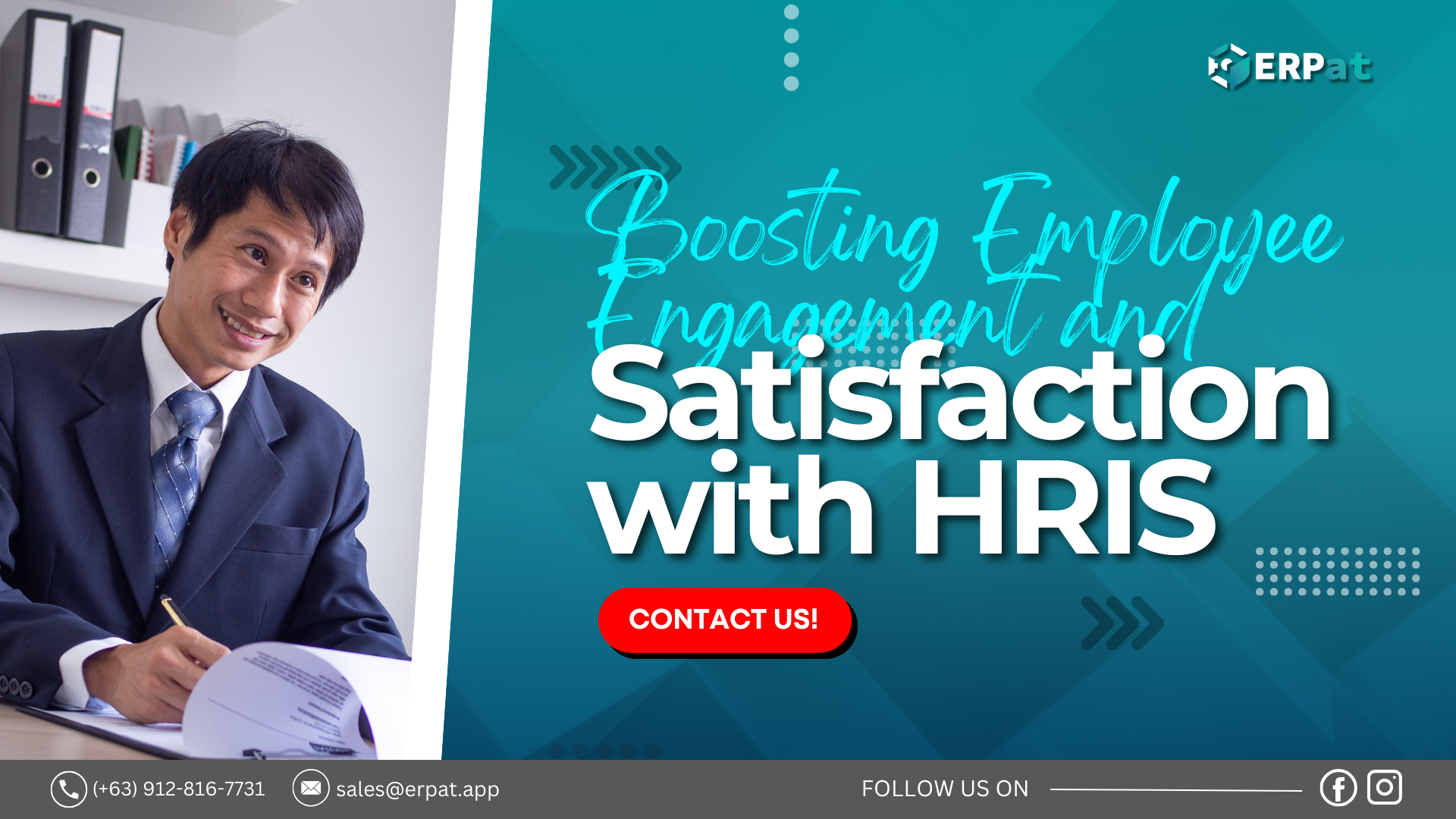 A business-themed graphic with the title "Enhancing Employee Engagement and Satisfaction through HRIS."