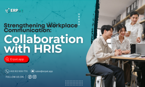A business-themed graphic with the title "How HRIS Enhances Communication and Collaboration within Companies."