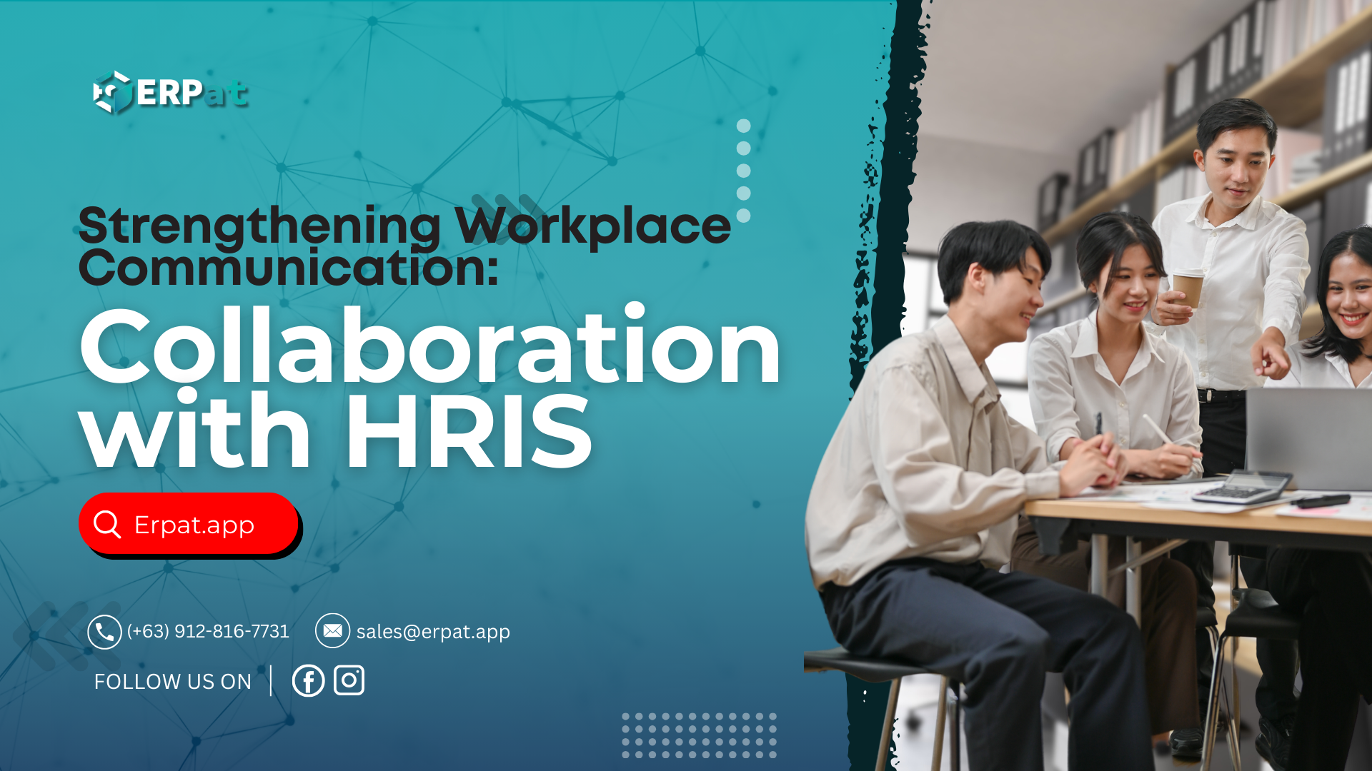 A business-themed graphic with the title "How HRIS Enhances Communication and Collaboration within Companies."