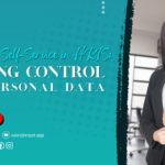 A business-themed graphic with the title "Self-Service Features in HRIS: Empowering Employees to Manage Their Own Data."