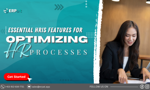 Alt text: A business-themed graphic with the title "Streamlining HR Operations with HRIS: Key Features to Look For."