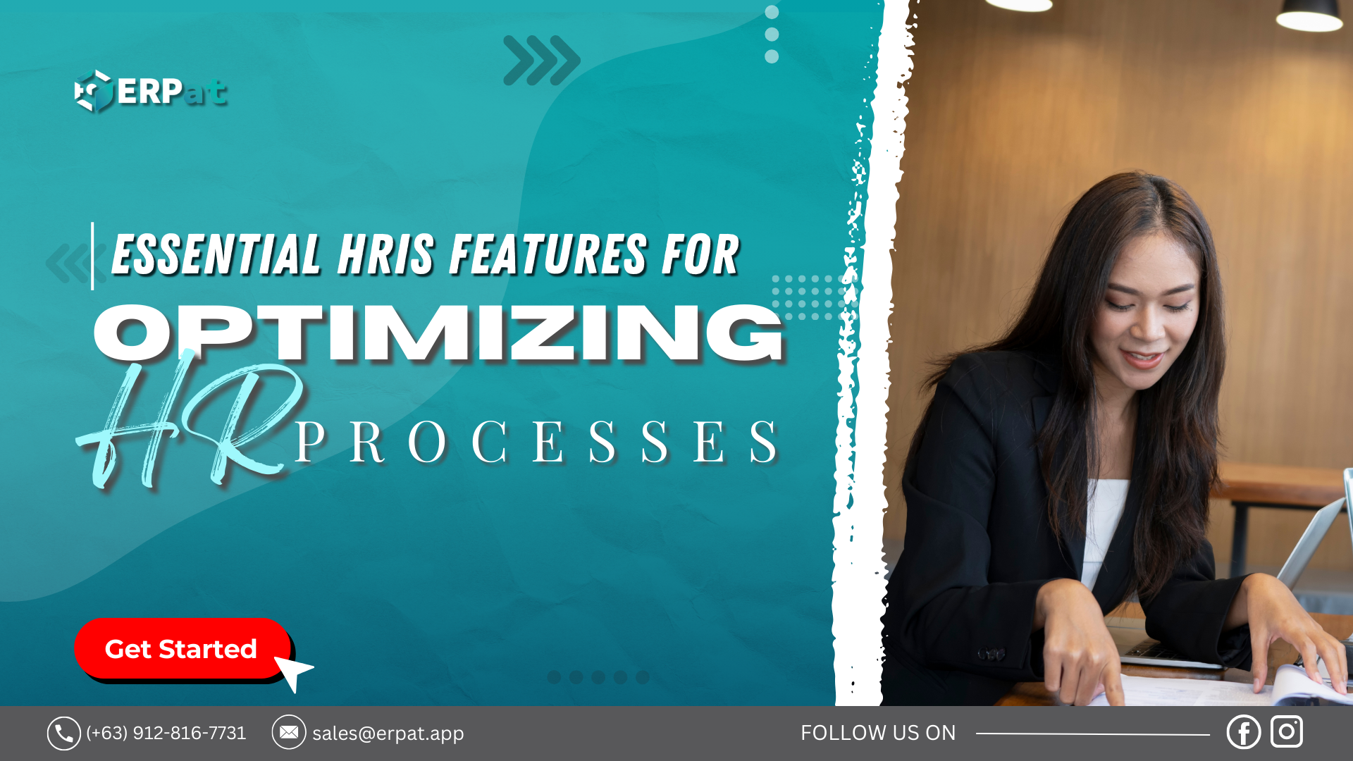 Alt text: A business-themed graphic with the title "Streamlining HR Operations with HRIS: Key Features to Look For."