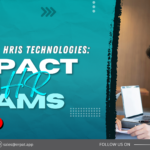 A business-themed graphic with the title "Trends in HRIS Technology and What They Mean for HR Teams."