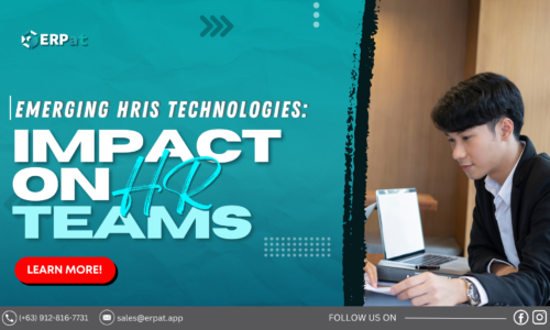 A business-themed graphic with the title "Trends in HRIS Technology and What They Mean for HR Teams."