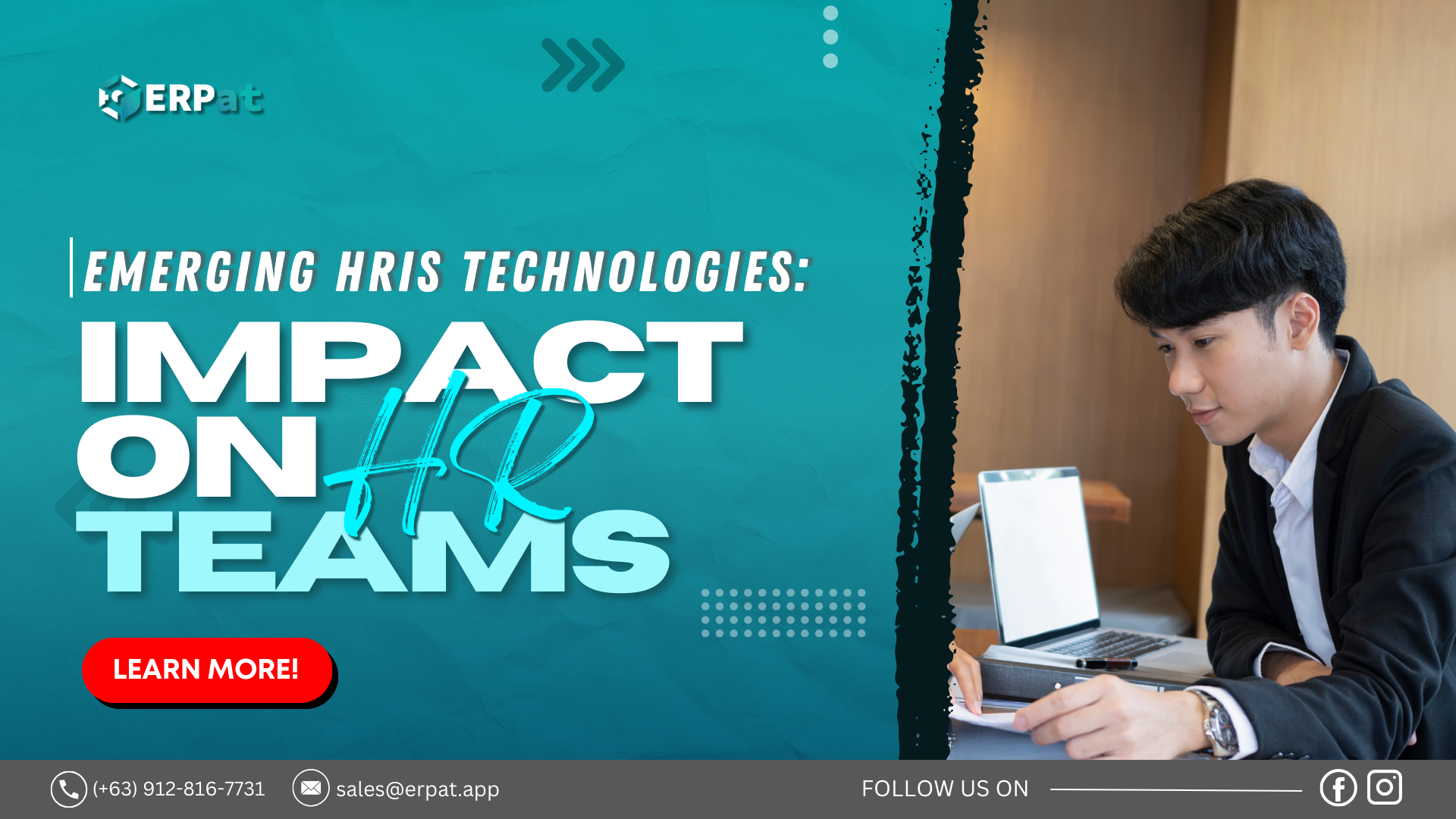 A business-themed graphic with the title "Trends in HRIS Technology and What They Mean for HR Teams."